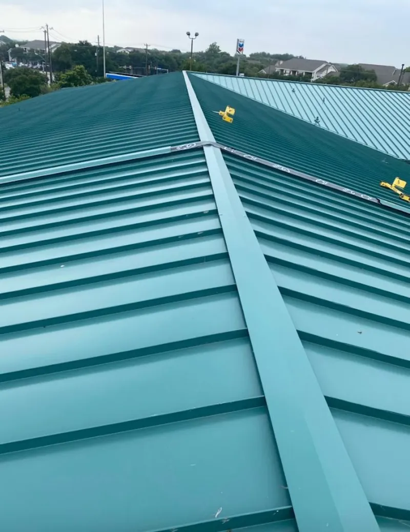Green commercial metal roof ridge and valley for Metal Roof Repair in Richton Park